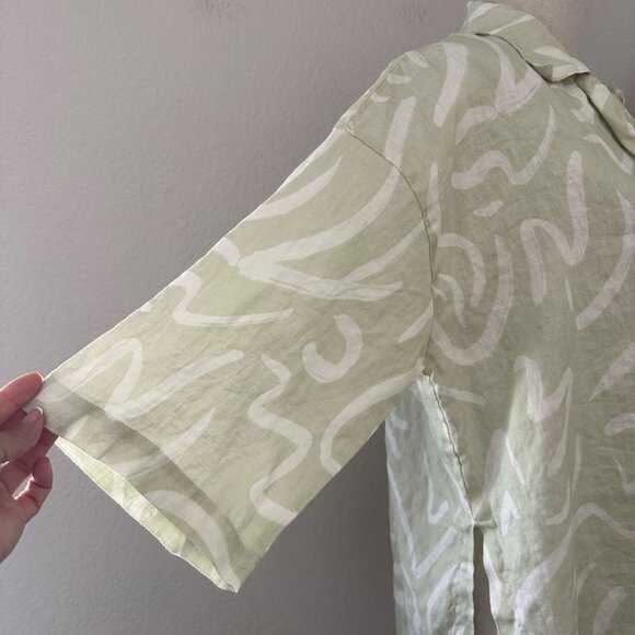Stone Fox Wear Oversized Shirt Linen Aloe Lines Print Airy Lightweight XS/S - Picture 5 of 14